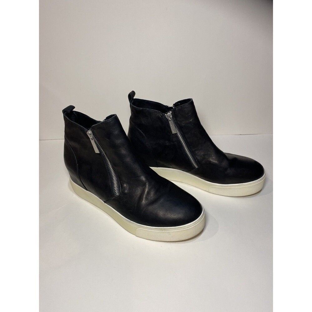 J/ Slides Sky Black Leather  Booties Fashion Sneaker Wedge Double Zip Women’s 10 - Picture 2 of 7